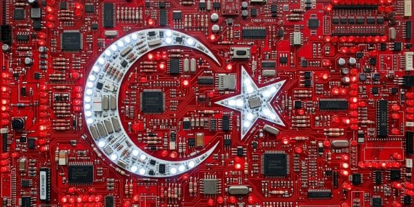 Turkey quantum computing companies, the Turkish flag rendered in circuit boards
