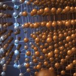 Two misoriented crystal grains meeting along a strained boundary
